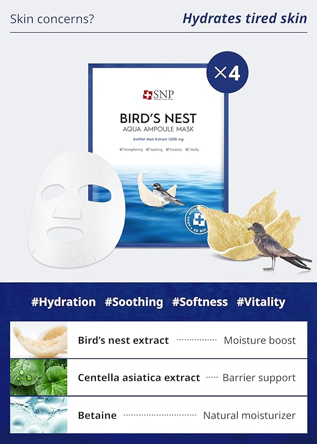 [K Beauty Snp] Variety Ampoule Sheet Mask Set | Bird's Nest, 24K Gold, and Diamond Face Mask | Hydrating, Moisturizing, Nourishing for Sensitive Facial Skin | Korean Face Masks Skincare | 12 Sheets