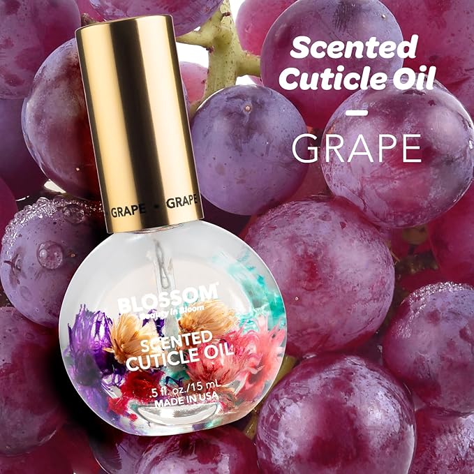 Blossom Hydrating, Moisturizing, Strengthening, Scented Cuticle Oil, Infused with Real Flowers, Made in USA, 1.26 fl. oz, 3 pack Fruit Bundle, Strawberry, Grape, Cherry