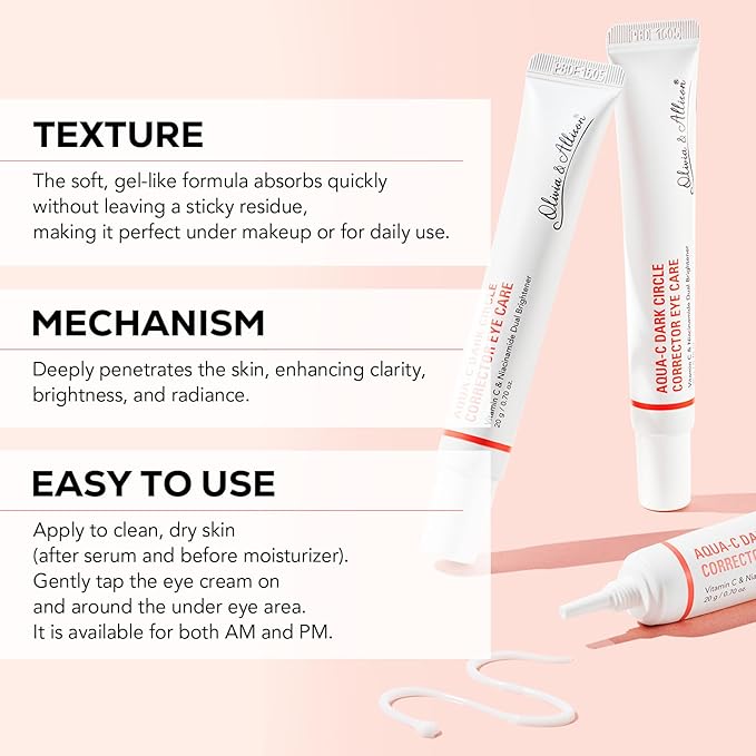 Olivia & Allison Dark Circle Corrector Eye Serum - Vitamin C, Squalane & Niacinamide for Brightening & Revitalizing (0.70 oz)