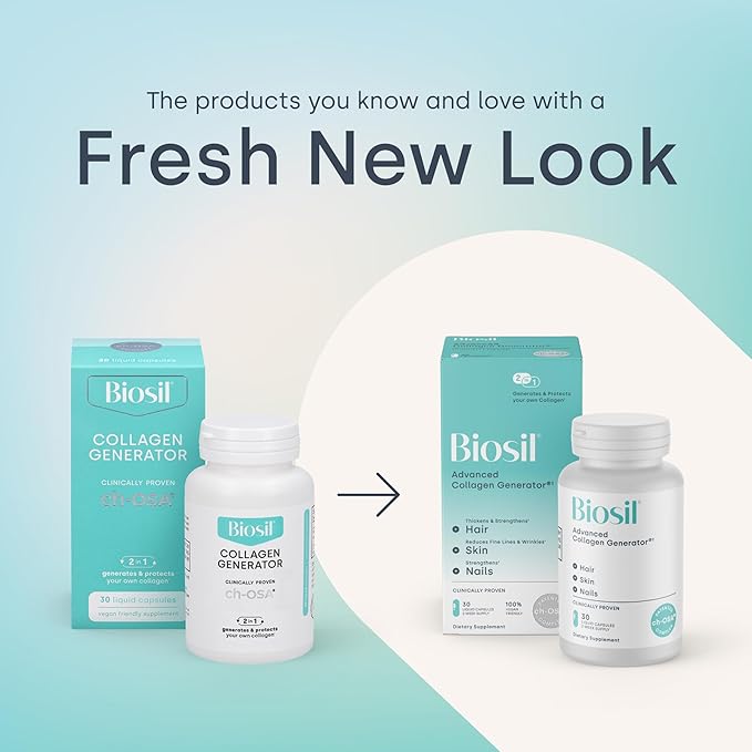 Biosil Collagen Generator - 180 Liquid Capsules, Pack of 2 - With Patented ch-OSA Complex - Generates & Protects Your Own Collagen - GMO Free - 180-Day Supply