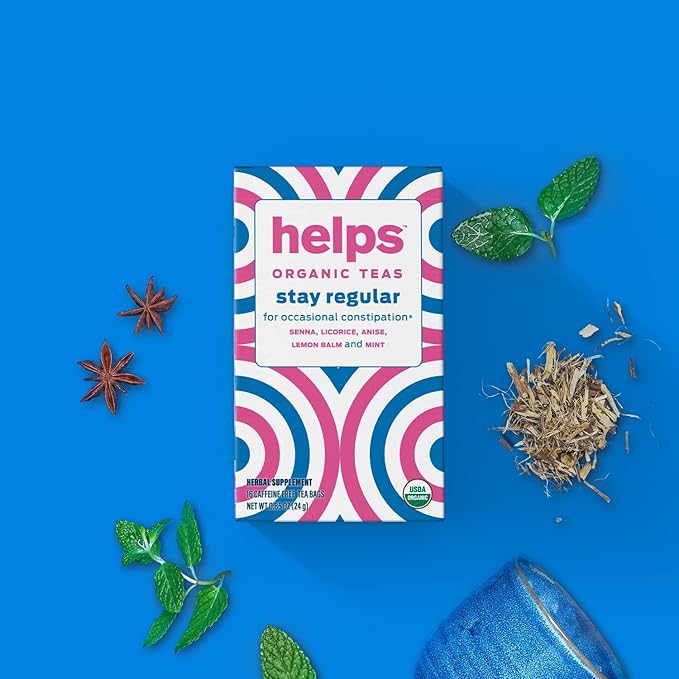 HELPS TEAS | Helps Stay Regular Tea | Organic Blend of Senna, Licorice, Anise, Lemon Balm and Mint. Relieves Occasional Constipation | Laxative and Draining Effect | Pack of 3