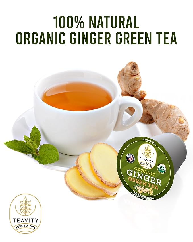 Organic Ginger Green Tea Pods for Keurig by Teavity (36 Tea Pods)
