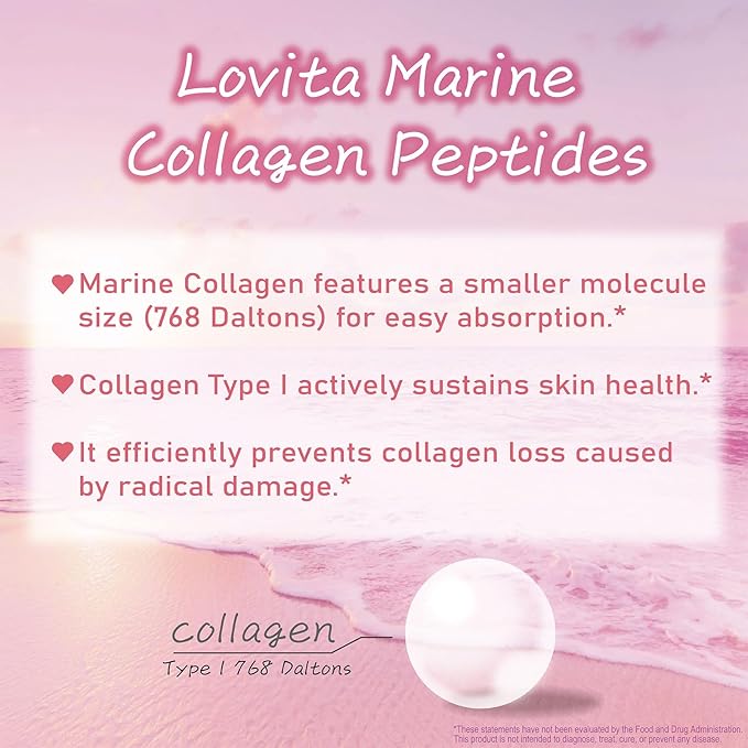 Lovita Marine Collagen Gummy with Biotin, Vitamin C & E | Type I Collagen for Skin Health | Peach Flavor | 90 Gummies (Pack of 3)