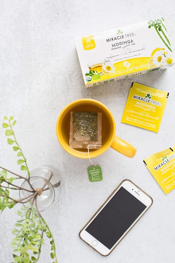 Miracle Tree - Organic Moringa Superfood Tea, 25 Individually Sealed Tea Bags, Lemon Chamomile (Keto, Detox, Energy/Immunity Booster, Vegan, Gluten-Free, Organic, Non-GMO, Caffeine-Free)