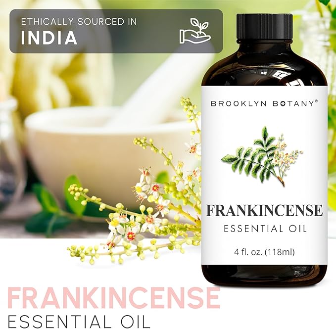 Brooklyn Botany Frankincense Essential Oil - Huge 4 Fl Oz - 100% Pure and Natural - Premium Grade with Dropper - for Aromatherapy and Diffuser