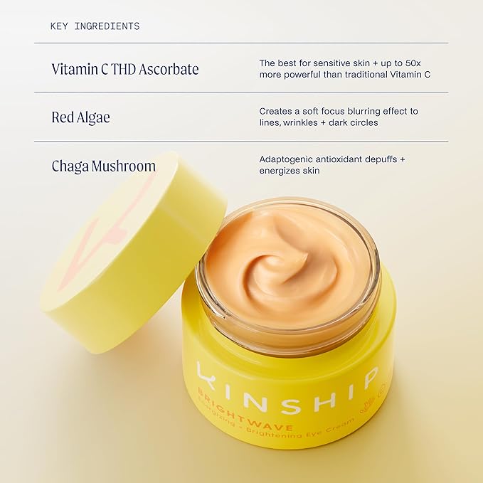 Kinship Gift Bundle - Self Reflect SPF, Supermello Moisturizer, Brightwave Vitamin C Eye Cream + Cosmetic Bag - 100% Mineral Sunscreen, Gel Cream + Hyaluronic Acid, Reduce Fine Lines + Under Eye Bags