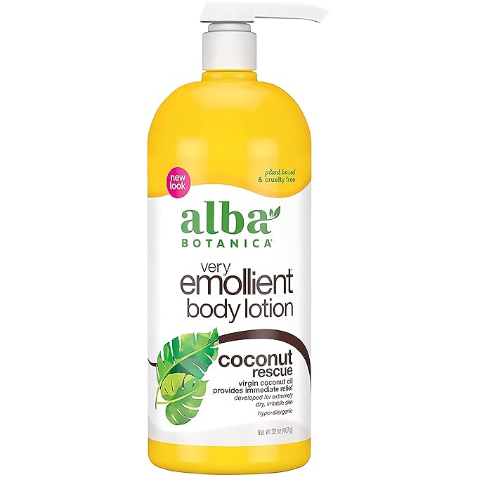 Alba Botanica Very Emollient Body Lotion, Maximum Dry Skin Formula, 32 Oz & Very Emollient Body Lotion, Coconut Rescue, 32 Oz