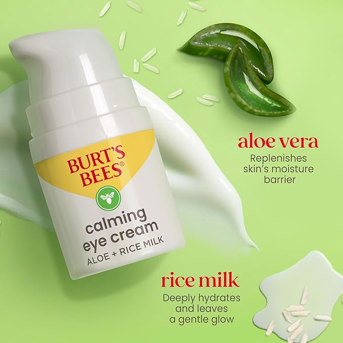 Burt's Bees Calming Eye Cream With Aloe and Rice Milk, Moisturizes Without Causing Redness or Irritation, 98.7 Percent Natural Origin Skin Care, 0.5 oz. Bottle