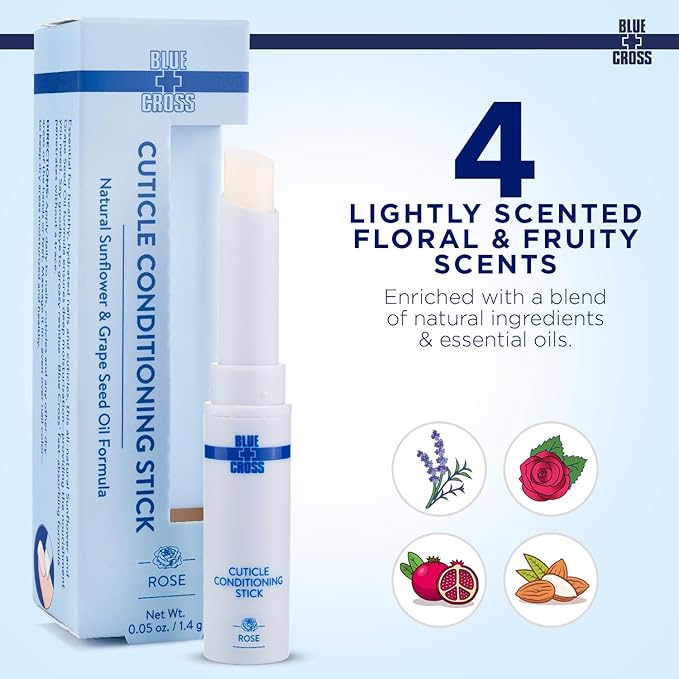 Blue Cross Professional Nail Care Nourishing Scented Cuticle Softener Oil Balm Conditioning Stick + Blossom Hydrating Moisturizing Scented Cuticle Oil, 2 Pack Rose Bundle