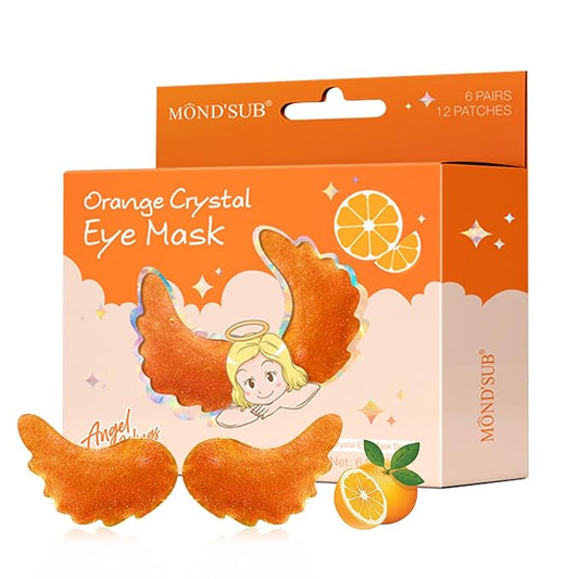 MOND'SUB Under Eye Mask - 6 Pairs Orange Crystal Eye Mask for Sleeping- Puffy Eyes & Dark Circles Treatments with Hyaluronic Acid, Reduce Under Eye Bags and Smooth Wrinkles, Brighten Complexion
