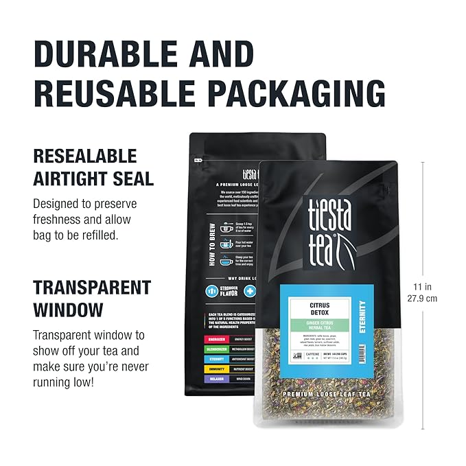 Tiesta Tea - Ginger Citrus Herbal Tea | Loose Leaf | Lemon Ginger with Mint & Chamomile | Caffeine-Free | Hot or Iced | Herbal Bags Alternative | Brews Up to 200 Cups | 12 Ounce Resealable Bulk Pouch