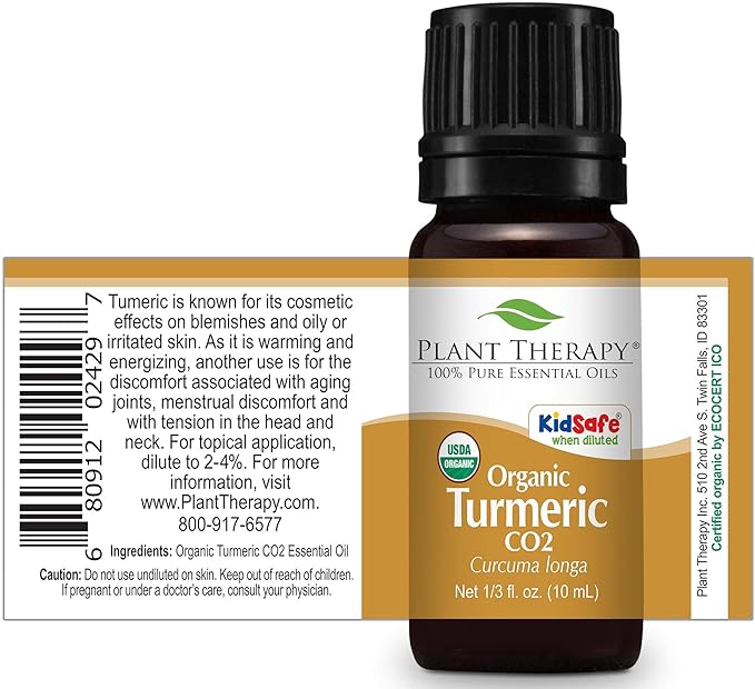 Plant Therapy USDA Certified Organic Turmeric CO2 Essential Oil 10 mL (1/3 oz) 100% Pure, Undiluted, Therapeutic Grade