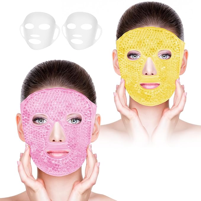 Bundle of CONBELLA Cold Face Eye Masks Ice Face Mask Hot Cold Compress and Ice Face Mask and 2PCS Silicone Face Mask Cover Set