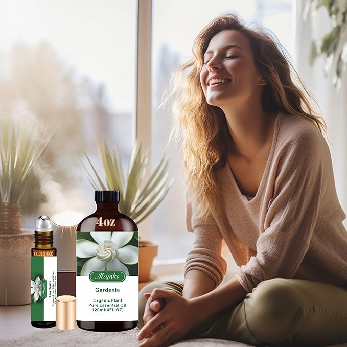 4 Fl Oz/120 ml Gardenia Essential Oil, Send Gift Roll-on (10 ml) - 100% Natural, Aromatherapy, Diffuser, Massage, Yoga, DIY Soap and Candle Making, Fragrance Oils, Spa Skin Care