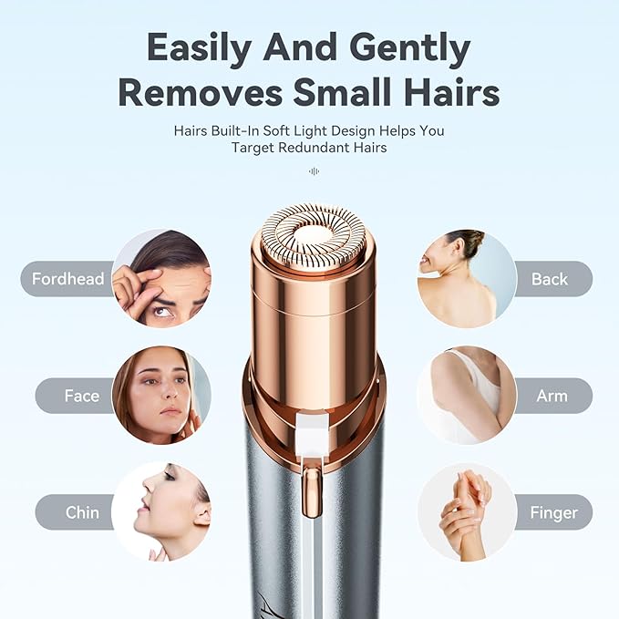 Facial Hair Remover for Women,Painless Hair Shaver Rechargeable with LED Light, Flawless Lady Face Electric Razor,The Great Female Mustache Removal (Sky Blue)