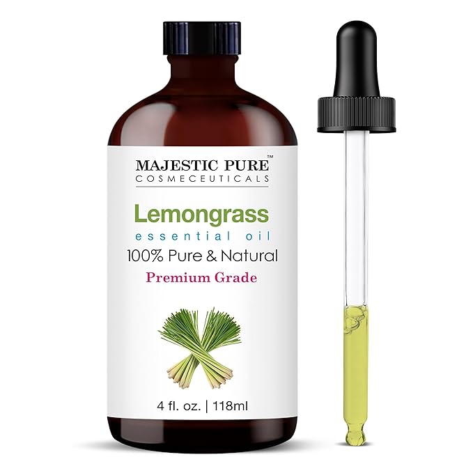 MAJESTIC PURE Lemongrass Essential Oil | 100% Pure and Natural Lemongrass Oil | Premium Grade Essential Oils for Hair Care, Home Diffusers, Skin, Aromatherapy, Massage and Humidifiers | 4 Fl Oz
