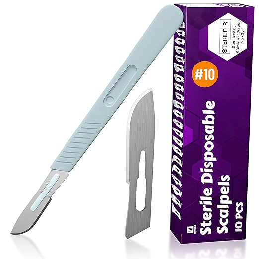 Disposable Scalpels| #10 Sharp Carbon-Steel Blades | Sterile Individual Pouches| for Dermaplaining, Podiatry, Crafts & More