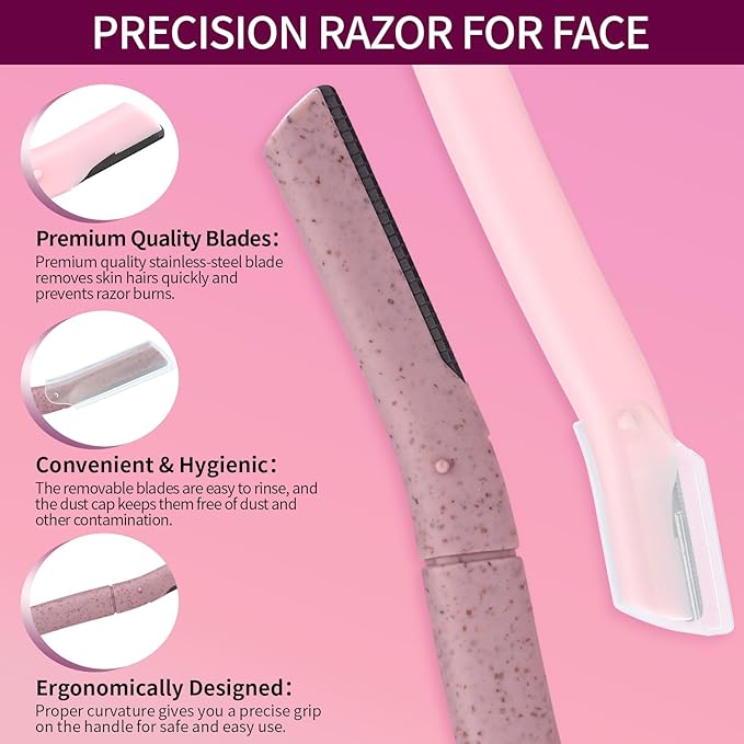 Dermaplaning Kit, Rose & Vitamin E Oil, Shave Oil with Dermaplaning Tools for Women, Facial Razor, Eyebrow Razor, Softens Area Pre Shave & After Shave