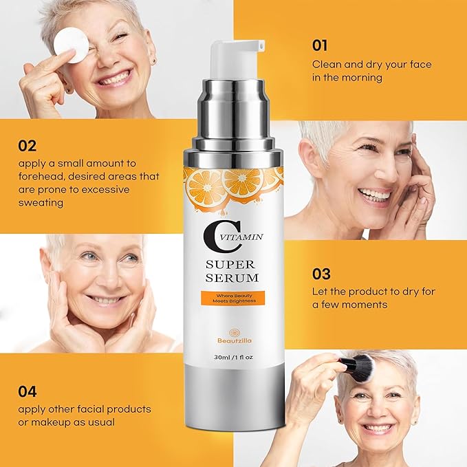 Super Vitamin C Face Serum for Mature Skin: Hyaluronic Serum for Dark Spots Fine Lines Wrinkles All-in-One Formula Hydrates Firm Smooth Age-Defying Serum for Women Over 50-1 fl oz