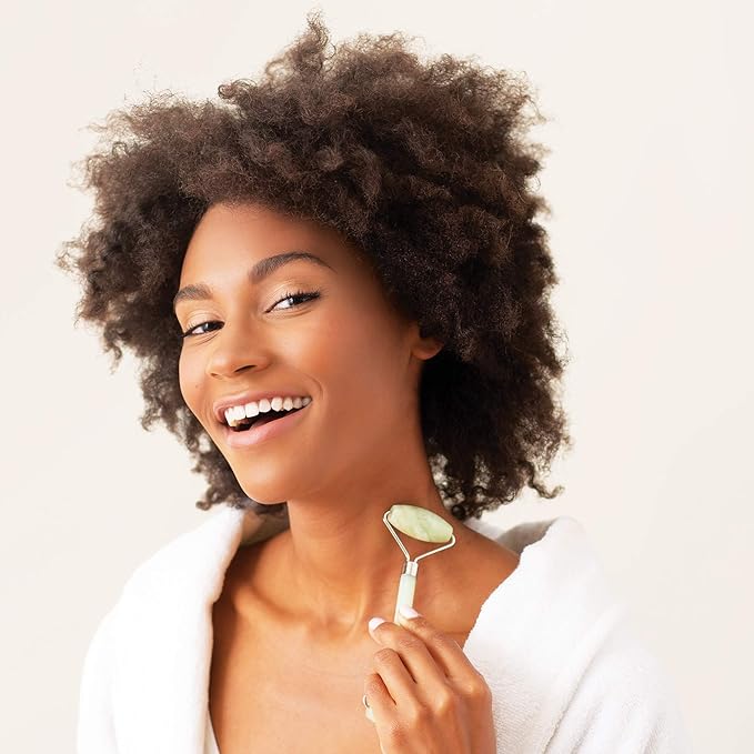 Jade Roller for Face - Improves Skin Tone and Blood Circulation - Skin Care Face Roller Reduces Under-Eye Puffiness and Dark Circles (Pack of 2)