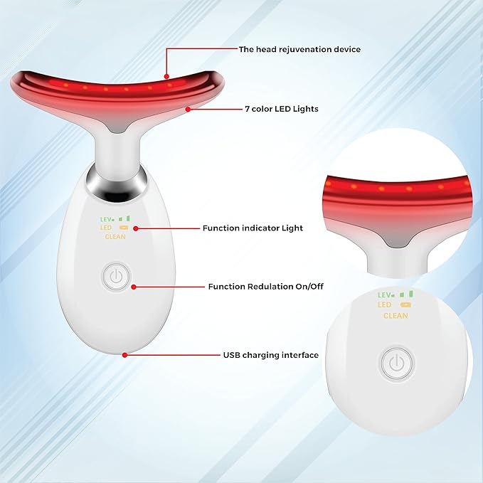 Facial Massager for Face and Neck, Red-Light-Therapy-for-Face and Neck, Face culpting Wand with 7 Color, at-Home Face Tool for Skin Care (White)