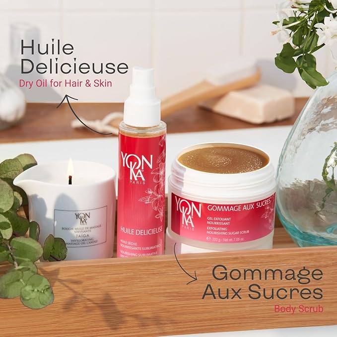 Yon-Ka Huile Delicieuse (3.38oz/200ml) Nourishing Dry Body Oil, Moisturize Skin and Body, Lightweight Oil with Baoab and Sesame for Hair, Legs and Body