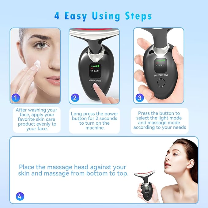 Facial Massager for Face and Neck, Red-Light-Therapy-for-Face and Neck, Face culpting Wand with 7 Color, at-Home Face Tool for Skin Care,Gifts for Women (Black)