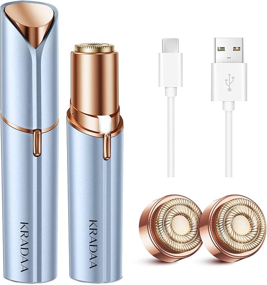 Facial Hair Removal for Women: Rechargeable Hair Removal Device - Painless Womens Face Razor Peach Fuzz (Blue)