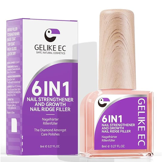 Gelike EC Nail Strengthener for Woman: Nude Blush 6 in 1 Natural Nail Hardener Extra Strong and Growth - Nail Polish Hardener for Weak and Damaged Nails
