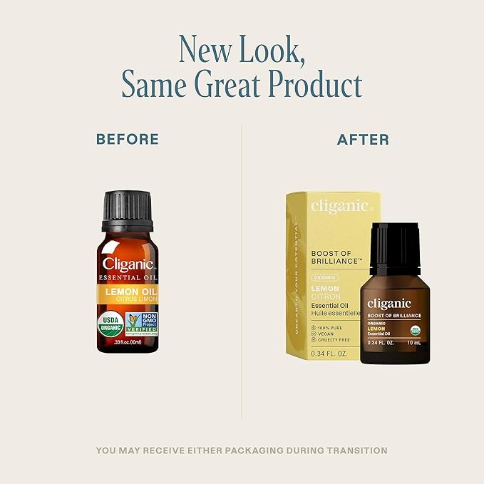 Cliganic USDA Organic Lemon Essential Oil, 100% Pure & Natural | Undiluted, for Aromatherapy, Household Cleaning | Non-GMO Verified (Packaging May Vary)