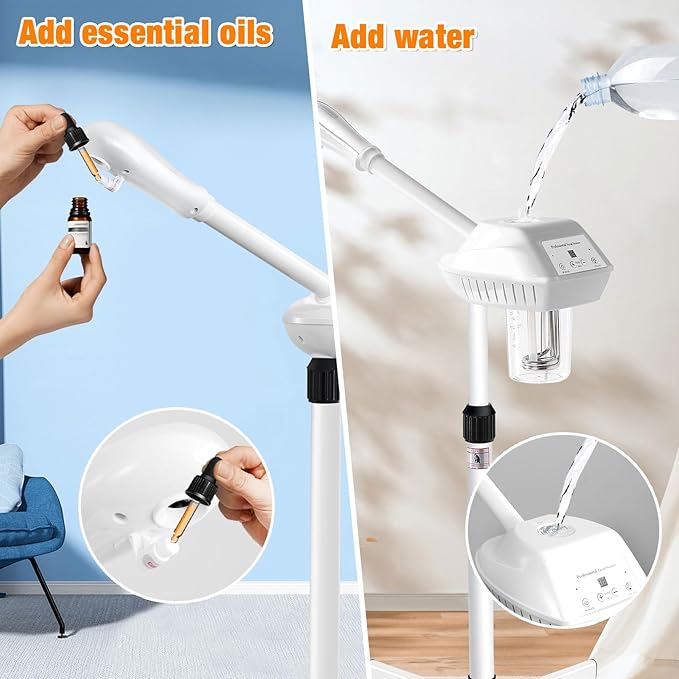 Professional Facial Steamer for Ozone Humidifier Atomizer, Adjustable Height and Angle, Face Steamer Clean Skin Firming Pores and Moisturizing Suitable for a Beauty, Spa, at Home
