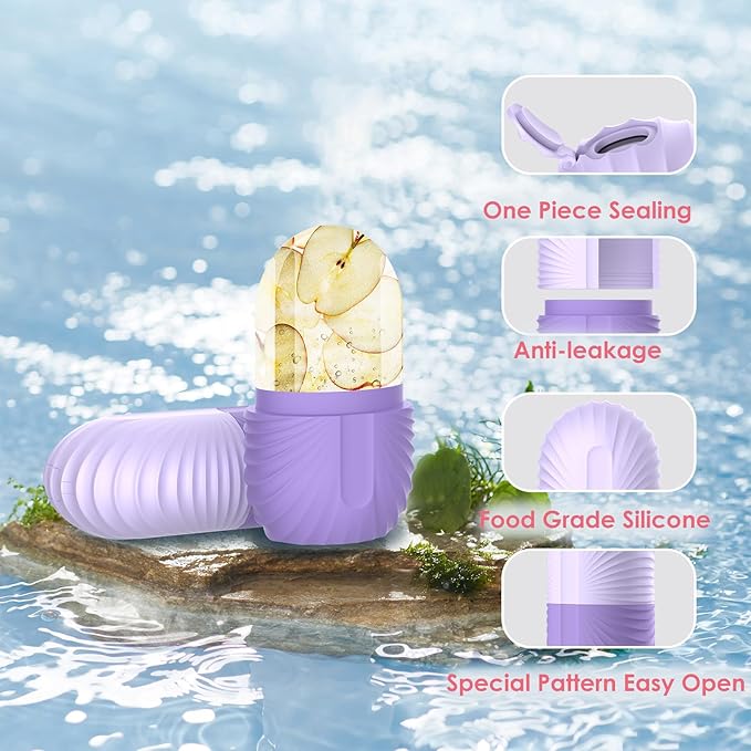 Ice Face Roller, Silicone Facial Ice Roller, Reusable Skin Care Massager Tools for Relieve Puffiness, Tighten Skin, Shrink Pores Shell Purple