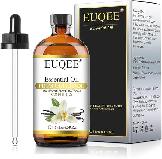 Vanilla Essential Oil 118 ml Premium Vanilla Oil with Glass Dropper, Great for Diffusers, Aromatherapy, Candle Making, DIY Soap - 4Fl.Oz