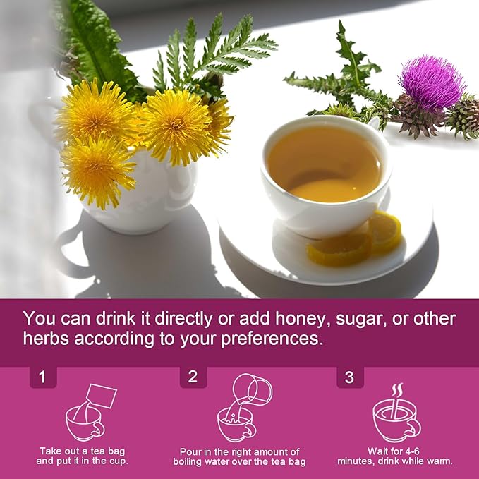 Dandelion Root with Milk Thistle Tea Bags - Natural Dried Dandelion Root and Milk Thistle Herbal Tea bags for Liver Cleanse, Antioxidant and Immune Support, Caffeine Free - 40 Tea Bags