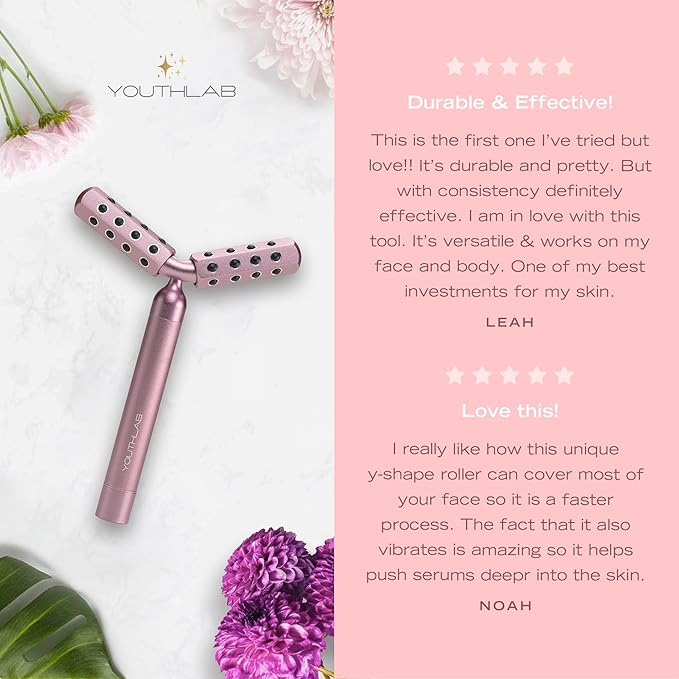 Revolution Roller - Germanium Stone Uplifting Face/Body Beauty Massage Tool/Roller/Wand for Skin Tightening/Firming, De-Puffing, Anti-Aging (Rose Gold)