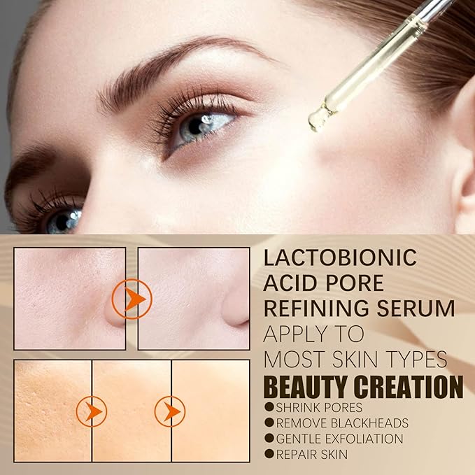 Lactobionic Acid Pore Refining Serum,Minimize Pores Serum Gentle Formula Clean Pore Shrink Pore Firming Skin Reduce Fine Lines Facial Liquid for All Skin