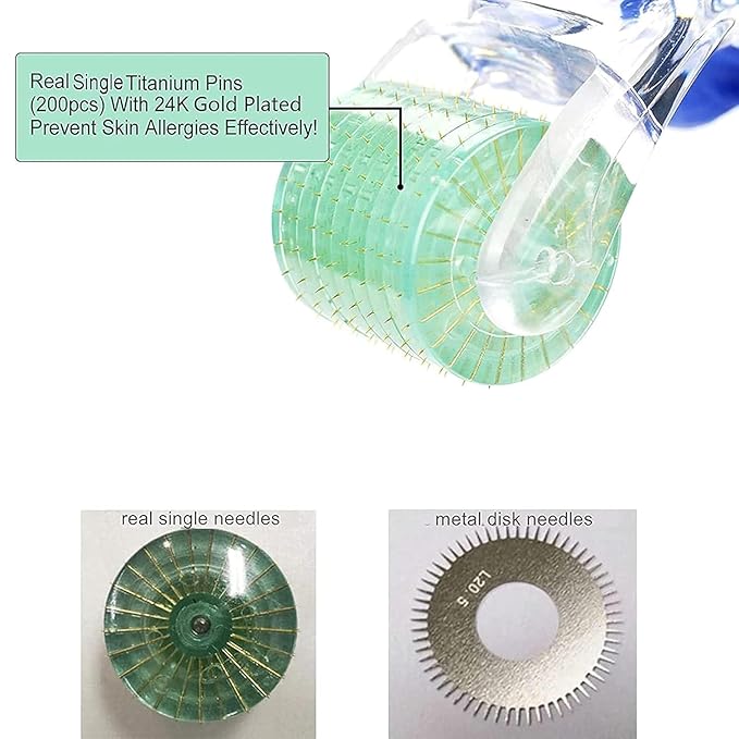 Koi Beauty Professional Derma Roller, 200 Real Individual Titanium Microneedle Roller, Microneedling Roller for Face Body Scalp, Micro Needle Roller for Men Women
