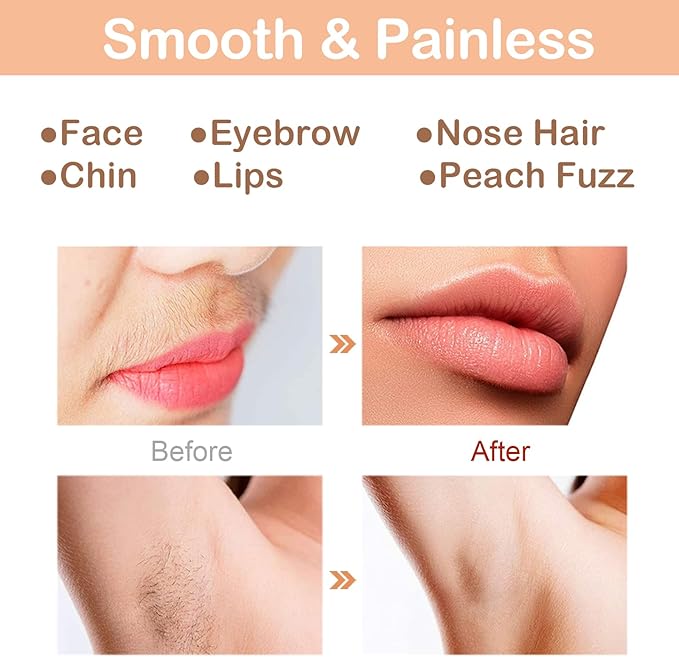 Facial Hair Removal Eyebrow Trimmer - Facial Shaver Device 2 in 1 Remover for Face Peach Fuzz Eyebrow Nose Ear Hair Chin Lips Armpit with LED Light Rechargeable for Women Men Travel Size (Gold)