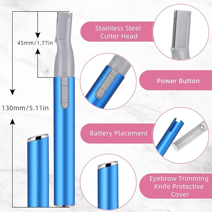 Chumia 2 Pcs Electric Eyebrow Trimmer Women Precision Face Razors Mini Shaver with Comb Christmas Women Gift Battery Operated Personal Epilator for Face Neck Fuzz Lips Leg(Red, Blue)