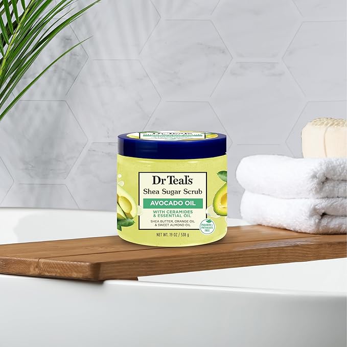 Dr Teal's Shea Sugar Scrub, with Ceramides & Avocado Essential Oil, 19 oz (Pack of 3)