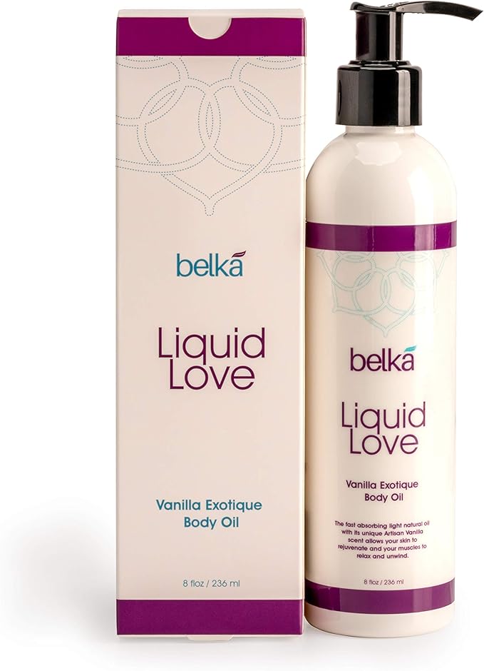 Liquid Love Vanilla Exotique Body Oil for Relaxing Massage Therapy and Sensual Couple's Massages - Made in The USA, 100% Vegan with Luscious Virgin Oils, Grape Seed, Coconut, Vitamin E, 8 floz