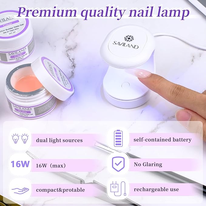SAVILAND Builder Nail Gel Set - 2 Basic Colors Nail Extension Kit with Foundation Gel Top Gels LED Lamp Brush 100 Pcs Nails Forms at Home Salon