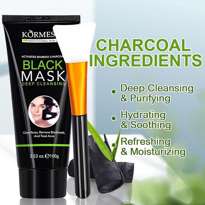 Blackhead Remover Mask, Charcoal Peel Off Face Mask, Purifying Peel Off Mask for Deep Cleansing Blackheads and Pores, Deep Cleansing Mask with Brush, 100g