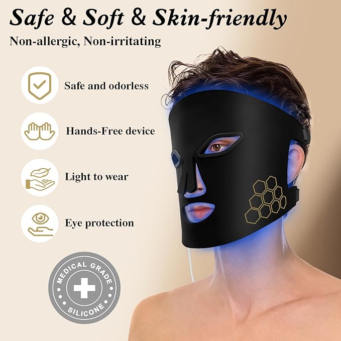 Red Light Therapy for Face, Infrared LED Face Mask Light Therapy 4 Light Waves with 850nm Near Infrared, Portable Rechargeable Red Light Therapy Mask Skincare Device for Facial Rejuvenation