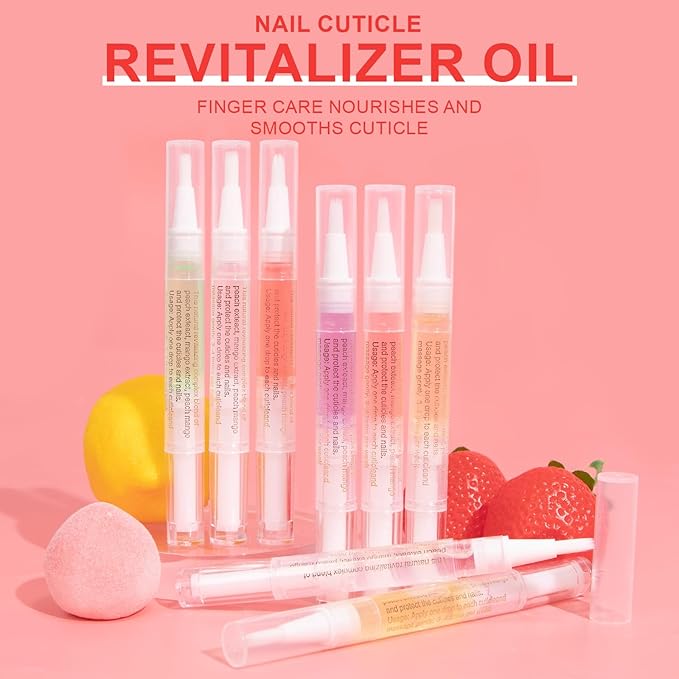 Meschett 3PCS Nail Cuticle Oil Pens with Nail File, Cuticle Oil for Nails from Natural, Nail Oil Cuticle for Cracked and Dry Nail(Blueberry & Rose & Apple Flavor)