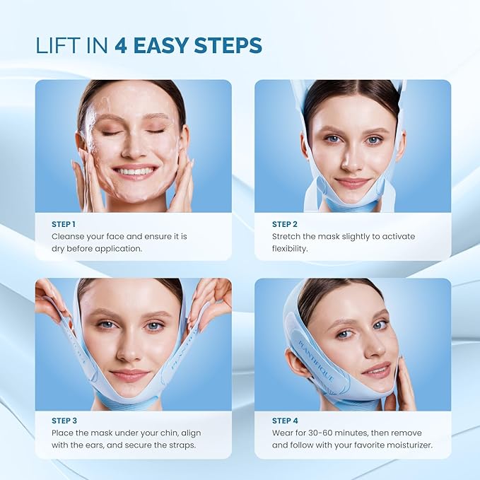 PLANTIFIQUE Chin Strap for Face Contouring - Reusable V Line Ice Silk Fabric Mask - Double Chin Shaping, Adjustable, Breathable Fabric - Jawline Shaper for Women & Men