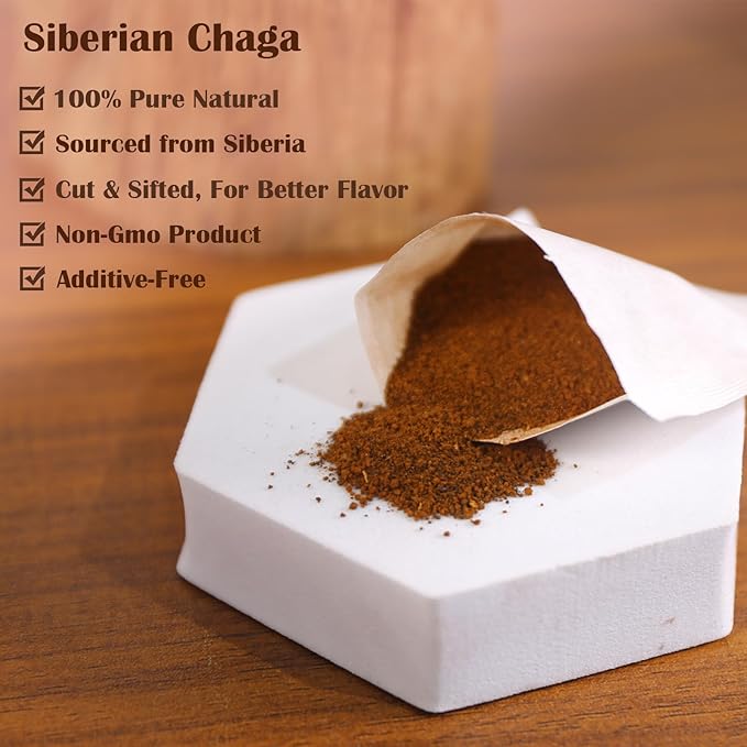TEARELAE - Chaga Tea - 2g x 40 Count - Wild Harvest from Siberia - 100% Pure Natural Chaga Mushroom Tea Bag - Additive-Free - Non-GMO - Caffeine-Free