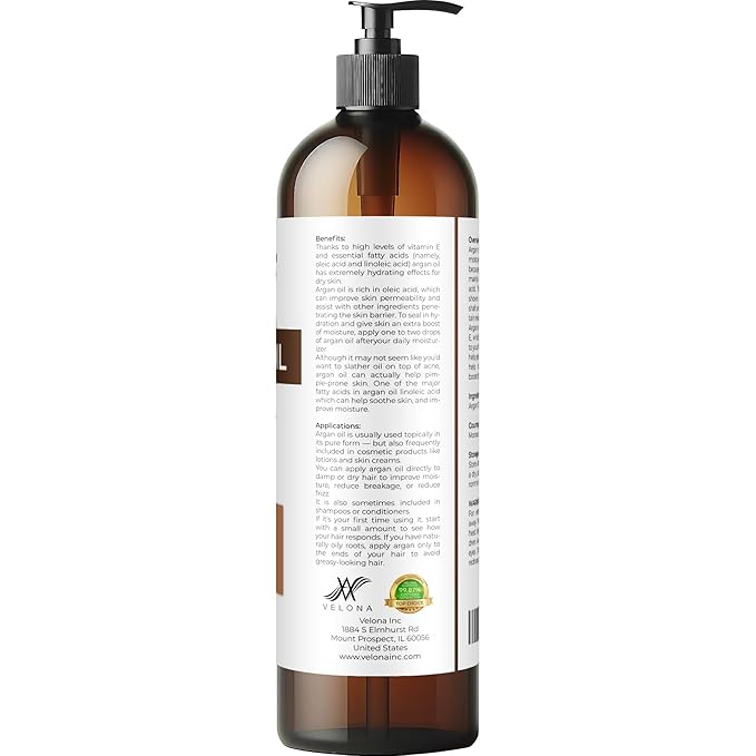 velona Argan Oil - 8 Fl Oz | Morocco Oil | Stimulate Hair Growth, Skin, Body and Face Care | Nails Protector | Unrefined, Cold Pressed | Cap Kit