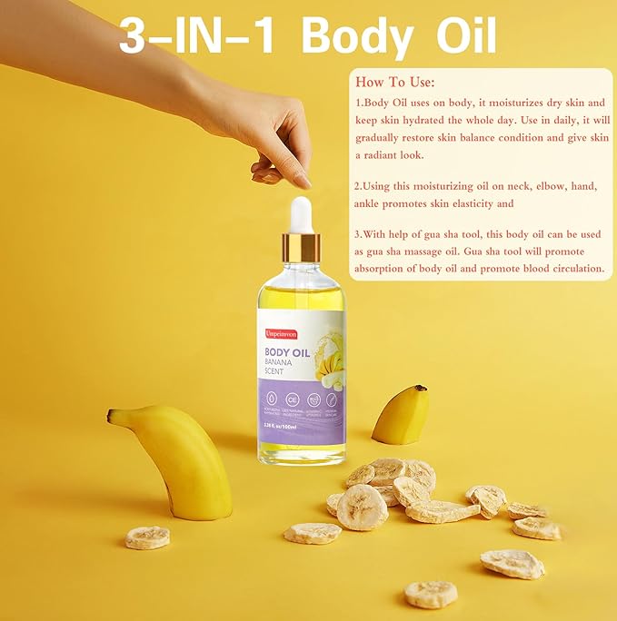 2 Pack Body Banana Juice Oil, Vitamin C and E after Shower Body Oil for Women, Moisturizing Hydrating Body Oil