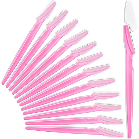 12 Pcs Eyebrow Razors, Face Razors Multipurpose, Exfoliating Dermaplaning Tools, Eyebrow Trimmers Shaver with Safety Cover, Facial Hair Removal for Women Men Body Use (Pink)